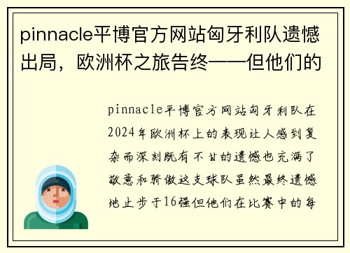 pinnacle平博官方网站匈牙利队遗憾出局，欧洲杯之旅告终——但他们的精神永存